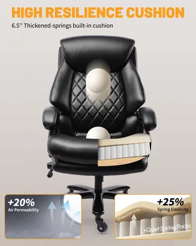 Vista 3 de Silla de oficina ejecutiva grande y alta con soporte lumbar ajustable, asiento extra ancho, silla de escritorio de computadora resistente