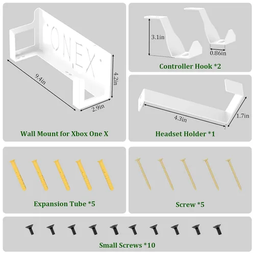 Vista 15 de Wall Mount Kit with Detachable 2 Controller Holder & Headphone Hanger, Metal Wall Mount Holder Compatible with Xbox One X, Black
