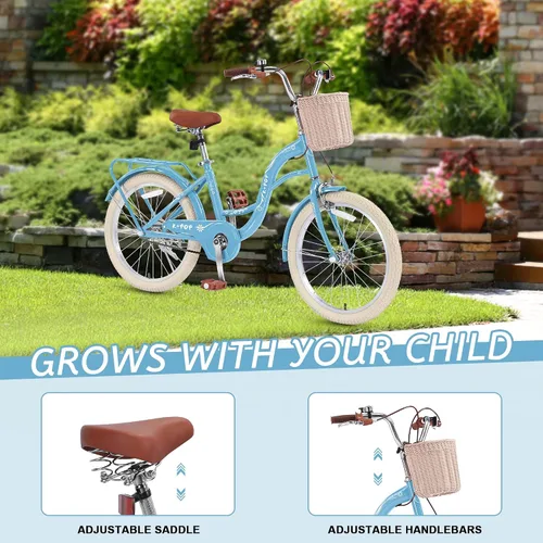 Vista 4 de 20 Inch Girls Bike Ages 8-12, 20 Inch Bike with Basket and Kickstand, Single Speed Girls Bikes Kids Bicycle with Front and Rear Brakes, Children
