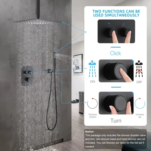 Vista 7 de Válvula termostática de ducha desviadora de ducha de 2 vías con control de temperatura, mezcla de ducha, desviador de flujo ajustable (negro mate)