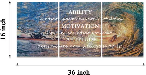 Vista 7 de Pósteres inspiradores motivacionales para pared, pintura en lienzo con diseño de salida del sol, mar azul, océano, paisaje natural, decoración