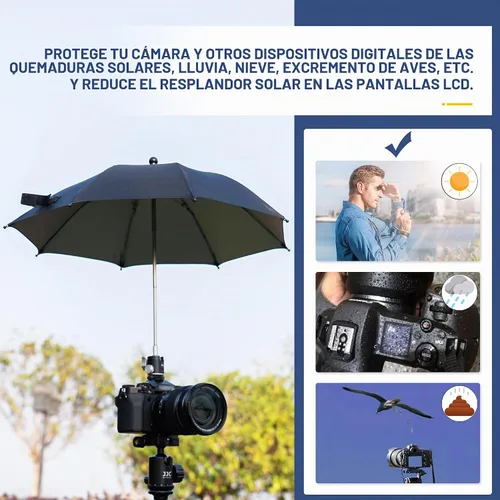 Vista 5 de Upgrade Camera Hot Shoe Umbrella Sunshade with 3 Level Height Adjustable 19.7 in (altura ajustable)