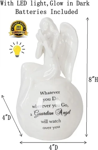 Vista 5 de Luz Nocturna de Cerámica Ángel Guardián – Lámpara Figurina de Ángel Orando con Mensaje Inspiracional – Regalo Conmemorativo con Luz LED