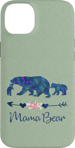 Vista 15 de Teal Blue Purple Floral Mama Bear and Two Cubs Light Green Case for iPhone 16