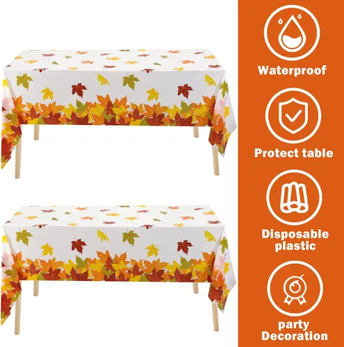 Vista 4 de Mantel de hojas de otoño, 3 piezas, mantel de hoja de arce, cubierta de plástico para mesa de otoño para fiesta de Acción de Gracias, cosecha