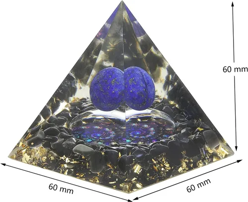 Vista 2 de Amogeeli Pirámide de cristal de orgón de lapislázuli con protección de símbolo espiritual para decoración de oficina en casa