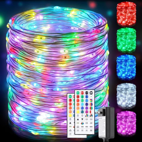 Vista 9 de Omika guirnalda de luces LED multicolor, cambian de color, impermeables, luces intermitentes con control remoto para interiores, exteriores