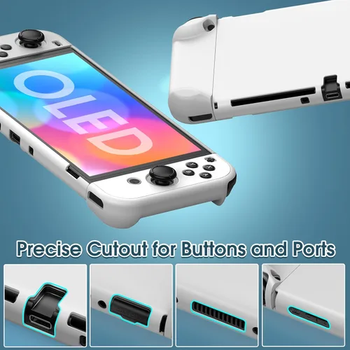 Vista 5 de HSTOP Funda acoplable para Nintendo Switch OLED 2021, funda protectora de PC para Switch OLED con cómoda funda de agarre Joy-Con y 6 tapas