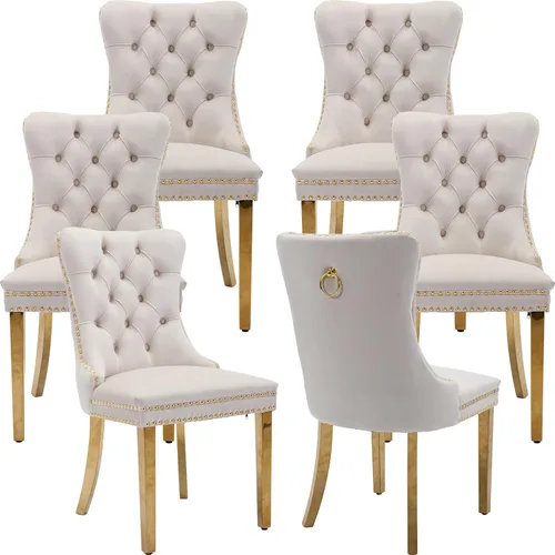 Vista 10 de Juego de 2 Sillas de Comedor Modernas de Mediados de Siglo, Tapizadas en Terciopelo Beige con Respaldo Acolchado, Sillas de Cocina y Comedor, Patas