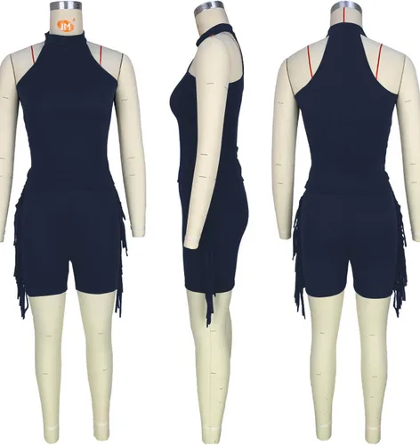 Vista 3 de LYANER Enterizo corto para mujer con borlas y cuello halter sin mangas
