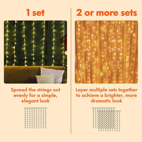 Vista 4 de Twinkle star - Cortina de cadena de 300 LED para ventana, luces para bodas, hogar, jardines, habitaciones, decoraciones de pared interiores