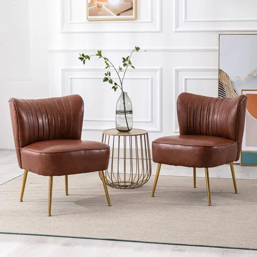 Vista 14 de Juego de 2 sillas decorativas de terciopelo, cómodas sillas de sala de estar, sin brazos, sofá individual lateral de mediados de siglo con patas