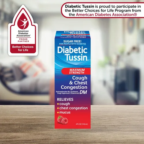 Vista 2 de Diabetic Tussin DM - Medicamento para la tos de máxima fuerza para adultos, personas con diabetes, sin azúcar, colorantes, sodio, fructosa