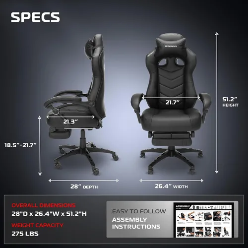 Vista 3 de RESPAWN 110 Pro Silla Ergonómica para Juegos con Reposapiés para Adultos - Cómoda Silla Reclinable de Oficina para Juegos con Soporte Lumbar