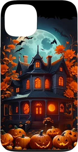 Vista 7 de iPhone 16 Halloween Spooky Haunted House Bats & Carved Pumpkins Case