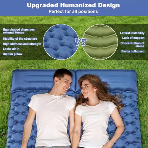 Vista 3 de CAMULAND Colchoneta para dormir, colchón de camping con almohada con bomba de pie incorporada, alfombrilla inflable autoinflable, compacta