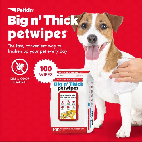Vista 2 de Petkin Toallitas para mascotas para perros y gatos, 100 toallitas grandes – Elimina la suciedad y el olor como lavarse las manos – Limpia orejas