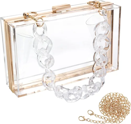 Vista 15 de WJCD - Bolso de mano de acrílico transparente para mujer, bolso de hombro con correa de cadena de dorada desmontable Premium Acrylic, Stadium