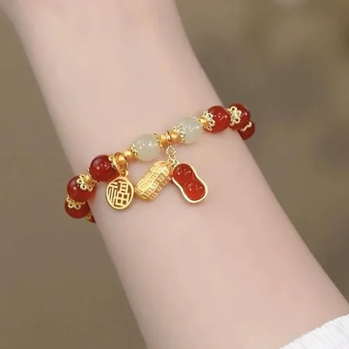 Vista 5 de Pulsera de la suerte para mujeres y hombres, joyería retro sintética con cuentas de ágata, un regalo maravilloso para tus seres queridos