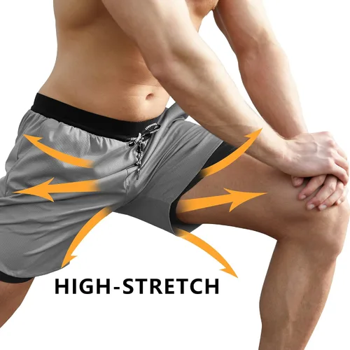 Vista 4 de ENVMENST Pantalones cortos de entrenamiento 2 en 1 para hombre con forro, pantalones cortos deportivos para gimnasio con bolsillos (S-3XL)