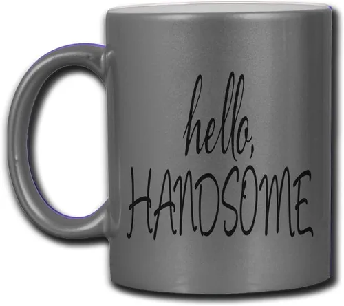 Vista 2 de Hello Handsome - Taza metálica de cerámica para boda, café, té, color plateado
