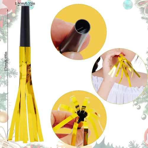 Vista 4 de obmwang 36 piezas de suministros para fiesta de Año Nuevo, incluyendo lentes de feliz año nuevo diadema y fabricantes de ruido metálico con flecos