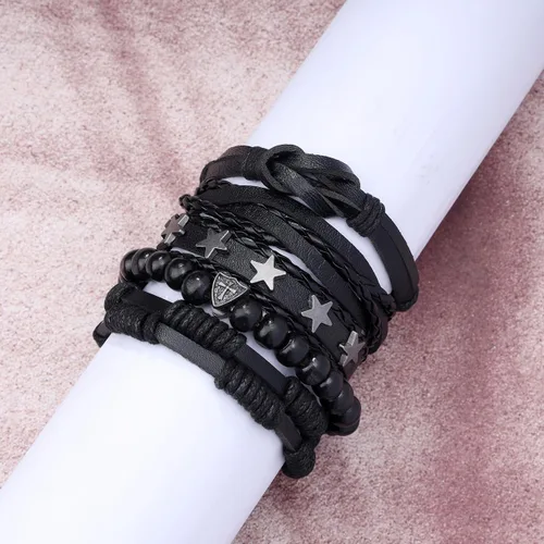 Vista 4 de Eigso Pulseras de cuero punk con tachuelas para hombres y mujeres, pulsera de cuero trenzado vintage para hombre y mujer