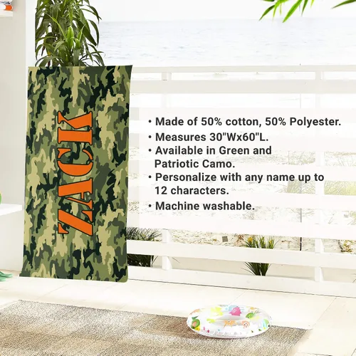 Vista 3 de Let's Make Memories Toalla de playa personalizada – Toalla de playa única – Inspirada en el ejército – Toalla de piscina personalizada – De gran