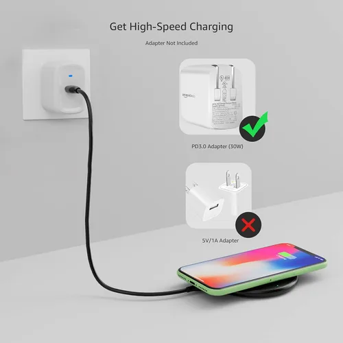 Vista 3 de Amazon Basics Almohadilla de carga inalámbrica certificada Qi de 15 W para iPhone 16/15/14/13/12/11/X, Samsung y más, con cable USB, negro