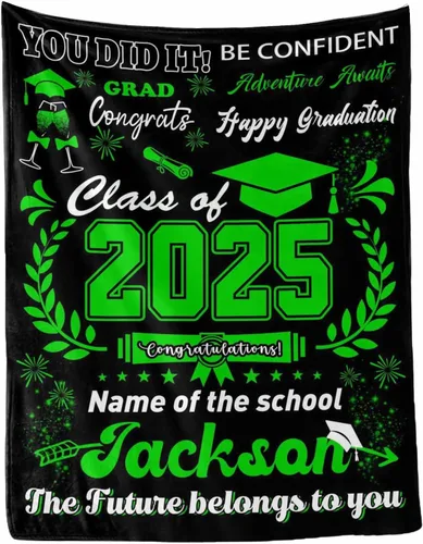 Vista 15 de MyPupSocks Manta personalizada de graduación 2025, clase de con nombre de la universidad, regalos personalizados, manta con texto para sobrina