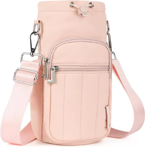 Vista 10 de Rueesh Bolsa para botella de agua con correa ajustable, bolsa de transporte de botellas con aislamiento RFID, bolsa cruzada para caminar