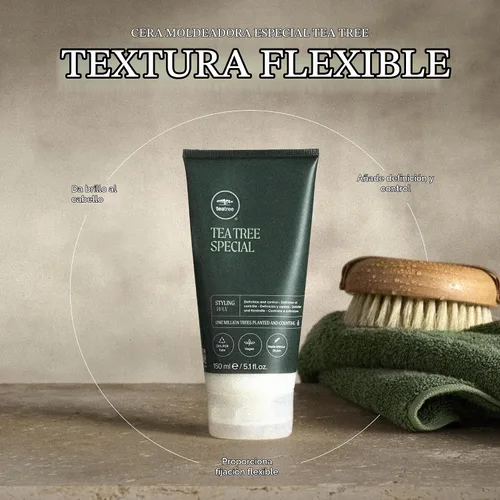 Vista 2 de Tea Tree Cera para peinar, añade definición + sujeción, para todo tipo de cabello, 5.1 onzas líquidas