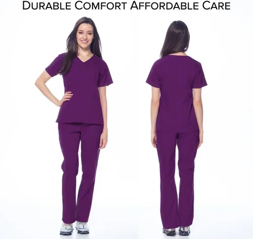 Vista 8 de Dagacci Medical Uniform® Conjunto de ropa quirúrgica para mujer – Conjunto de camisa y pantalones de contraste elástico natural para mujer – 9 Egg