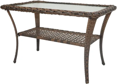 Vista 9 de Belord Mesa de centro para exteriores de 38 pulgadas con almacenamiento de 2 niveles, mesa de centro de mimbre con textura ondulada de agua, parte