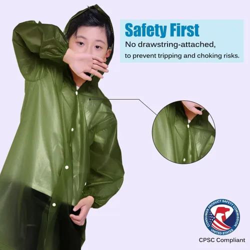 Vista 58 de Chaqueta de lluvia para niños, paquete de 2 ponchos de lluvia para niños, impermeables reutilizables para niños y niñas, impermeable, para exteriores