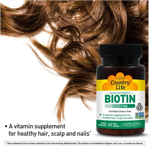 Vista 4 de Country Life Cápsulas veganas de biotina de alta potencia 5 mg, 60 CT