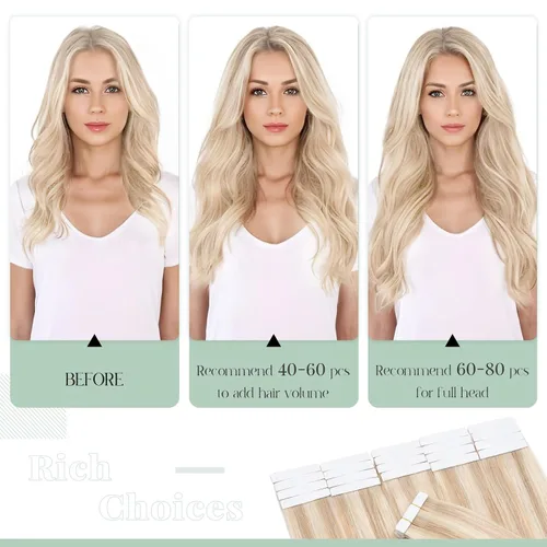Vista 6 de Rich Choices Extensiones de cabello humano con cinta, 40 unidades, 3.53 oz, 100% Remy, extensiones de cabello humano real, extensiones de cabello