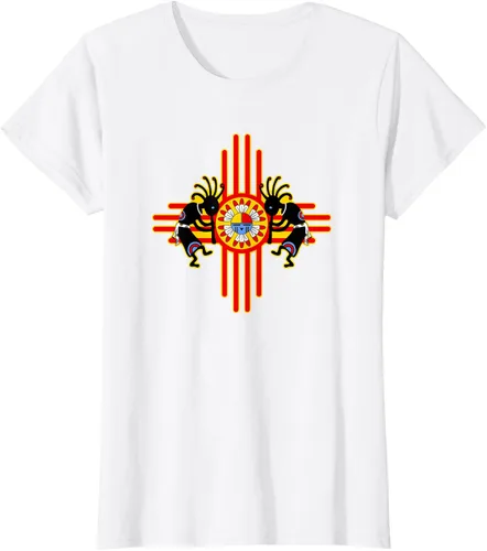 Vista 17 de Native American Kokopelli Kachina Zia Symbol 2 - Camiseta divertida para fanáticos, Negro