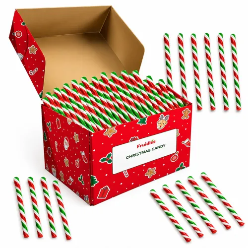 Vista 11 de Fruidles - Piruletas de azúcar navideñas en caña, sabor multicolor a frutas mixtas al estilo tradicional, envueltas individualmente, 5.5 pulgadas