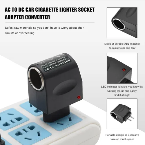 Vista 3 de Convertidor universal de CA a CC, DC 12 V 500 mA para encendedor de cigarrillos de coche, adaptador de enchufe de enchufe de pared para electrónica
