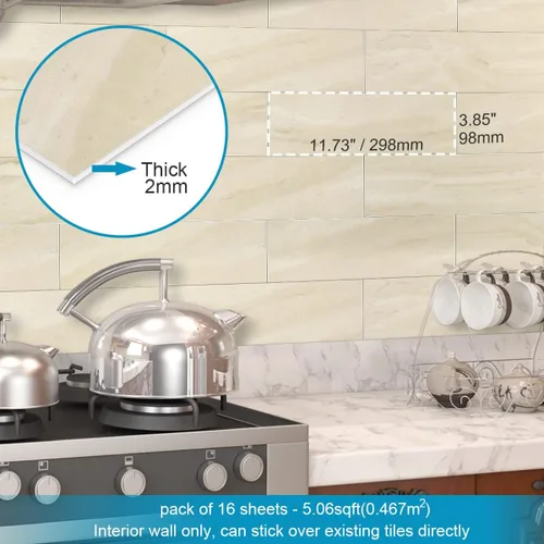 Vista 6 de BeNice Salpicaduras para despegar y pegar para azulejos de cocina, azulejos para despegar y pegar para paredes, calcomanías de azulejos Travertino