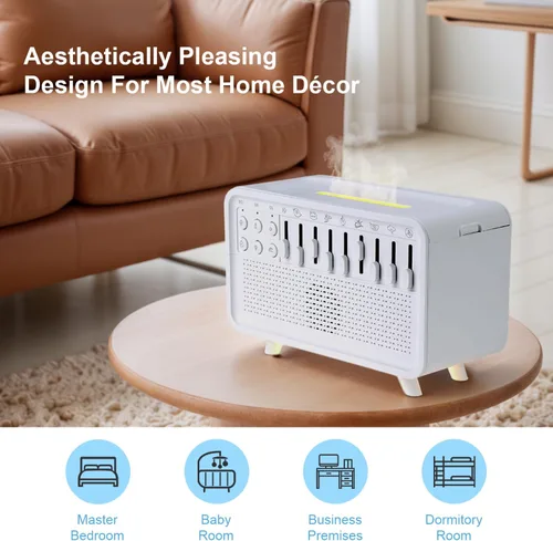 Vista 6 de Máquina de Ruido Blanco con Luz Nocturna y Humidificador, Humidificador de Sonido de Ruido Blanco 3-en-1 con 8 Sonidos Ambientales, Caja de Sonido