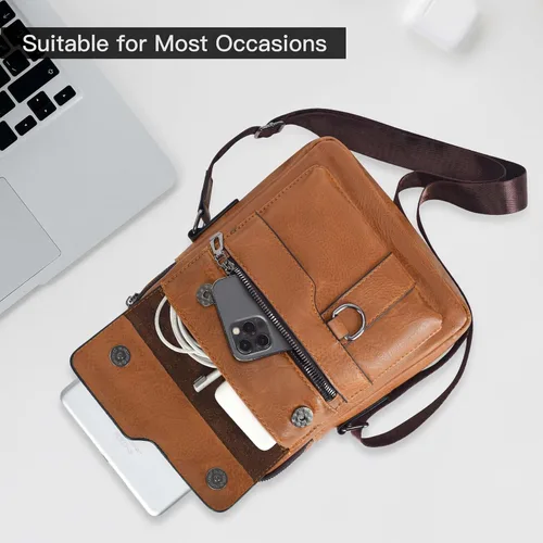 Vista 4 de Bolso cruzado pequeño para hombre, de piel sintética, bolso de mensajero, bolsa cruzada, bolsa de hombro, bolsa de pecho, trabajo, viajes al aire