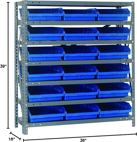 Vista 127 de Quantum QSBU-245BK Heavy Duty Shelving Unit with (7) Shelves and (24) QUS245 Black Bins for Garage Warehouse Storage Distribution 400 lb Load