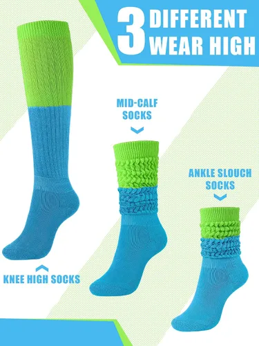 Vista 5 de Janmercy 4 Pairs Slouch Socks for Women Bulk Stacked Boot 80s 90s Neon Slouch Knit Scrunchie Socks