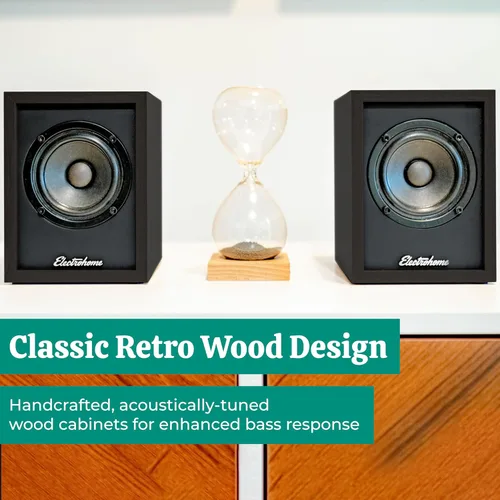 Vista 4 de Electrohome Montrose - Reproductor de discos de vinilo actualizable con Huntley, altavoces Bluetooth alimentados, controlador de 3 pulgadas, para un