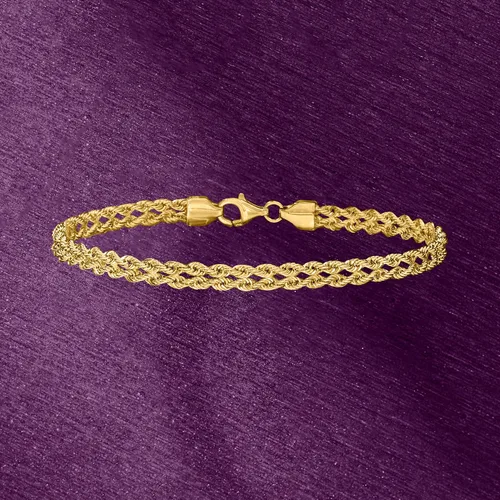 Vista 3 de Ross-Simons Pulsera de cadena de doble cuerda de oro amarillo de 14 quilates, Oro, no conocido