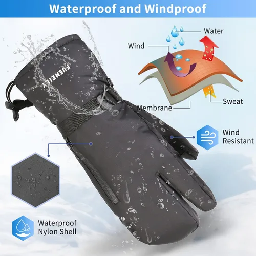 Vista 2 de FUEMEILY Manoplas de esquí de invierno para hombres y mujeres, guantes de nieve cálidos para adultos para clima frío, guantes Thinsulate para motos