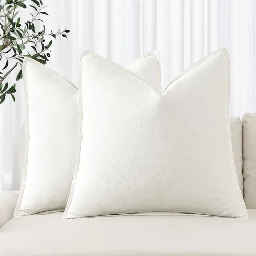 Vista 22 de MIULEE - Juego de 2 fundas de almohada decorativas de lino, estilo bohemio, rústico, neutral, para sofá, cama, 16 x 16 pulgadas, color marrón