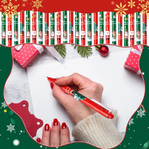 Vista 4 de Yeaqee - 72 bolígrafos de bola navideños, bolígrafos de gel de vacaciones, regalos temáticos navideños a granel, bolígrafos divertidos para fiestas
